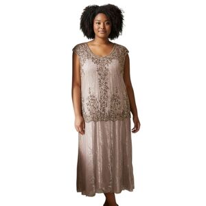 Midnight Velvet Blush Plus Formal Beaded Evening Gown Dress